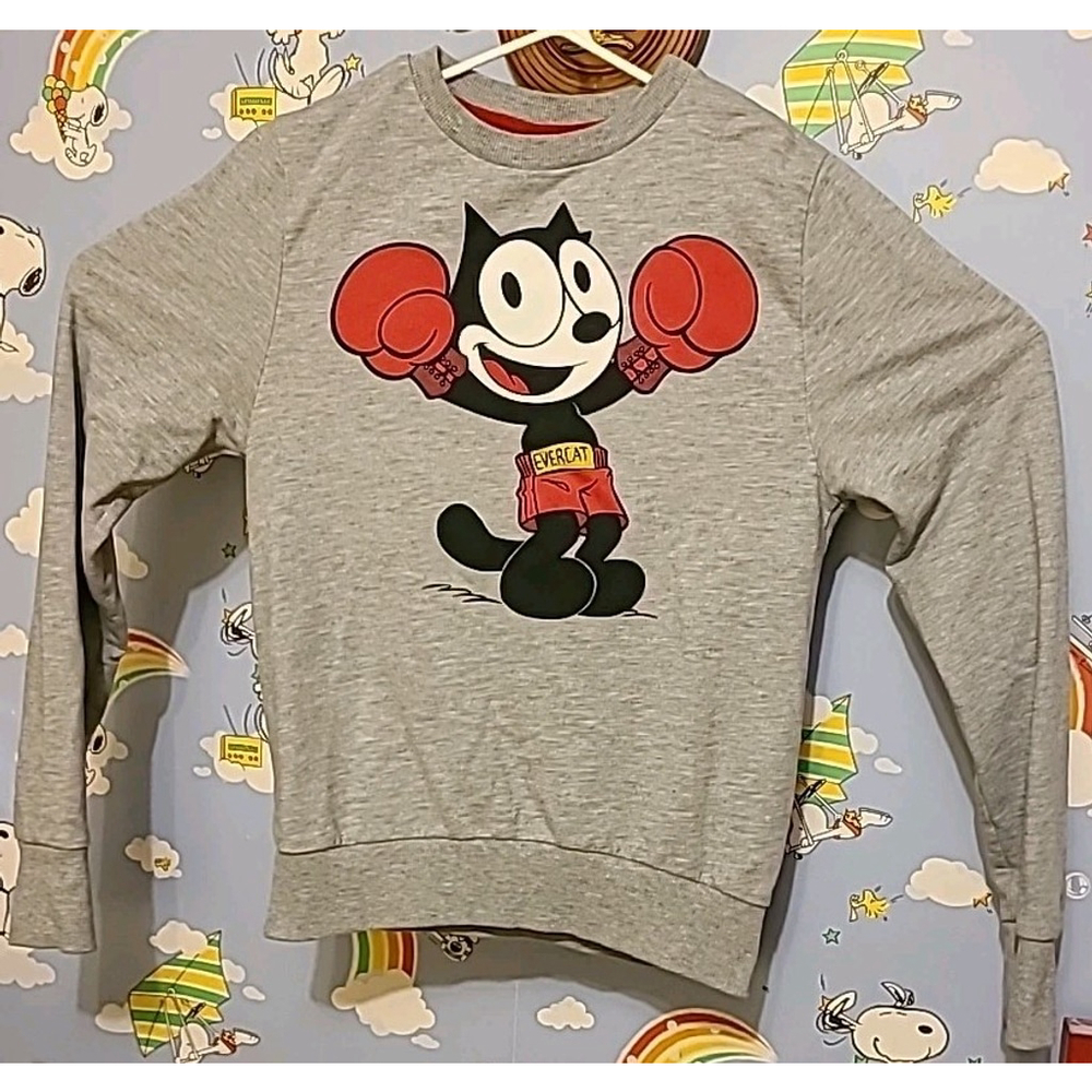 Official Felix the Cat Crewneck Sweater Adult Sz Small Gray Evercat Boxing Rocky